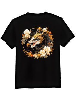 Koszulka Koszulka Męska Smok Kwiaty Okrąg Czarna - Śmieszne T-Shirty z Nadrukami ?