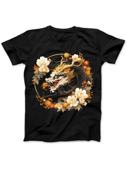 Koszulka Koszulka Damska Smok Kwiaty Okrąg Czarna - Śmieszne T-Shirty z Nadrukami ?