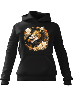 Bluza Damska z kapturem Smok Kwiaty Okrąg Czarna - Modna Odzież z Nadrukami ?