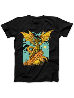 Koszulka Koszulka Damska Smok Na Skale Czarna - Śmieszne T-Shirty z Nadrukami ?