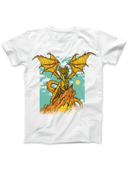 Koszulka Koszulka Damska Smok Na Skale Biała - Śmieszne T-Shirty z Nadrukami ?