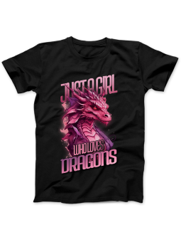 Koszulka Koszulka Damska Girl Who Loves Dragons Czarna - Śmieszne T-Shirty z Nadrukami ?