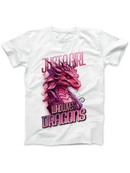 Koszulka Koszulka Damska Girl Who Loves Dragons Biała - Śmieszne T-Shirty z Nadrukami ?