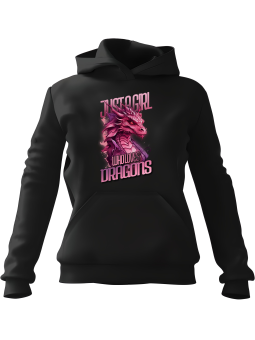 Bluza Damska z kapturem Girl Who Loves Dragons Czarna - Modna Odzież z Nadrukami ?