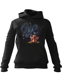 Bluza Damska z kapturem Smok z Kawą Czarna - Modna Odzież z Nadrukami ?