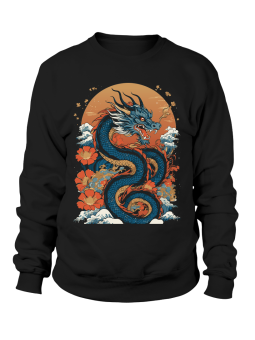Bluza Męska Smok Na Pomarańczowym Tle Czarna - Śmieszne T-Shirty z Nadrukami ?