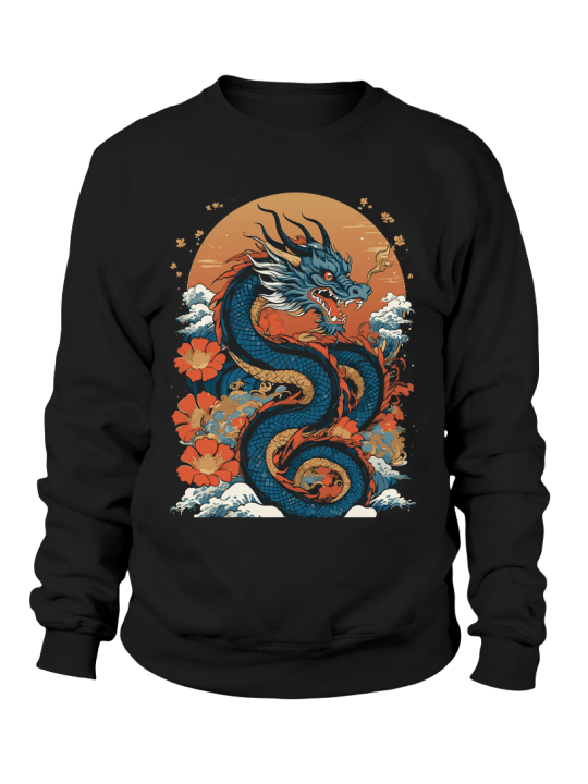 Bluza Męska Smok Na Pomarańczowym Tle Czarna - Śmieszne T-Shirty z Nadrukami ?