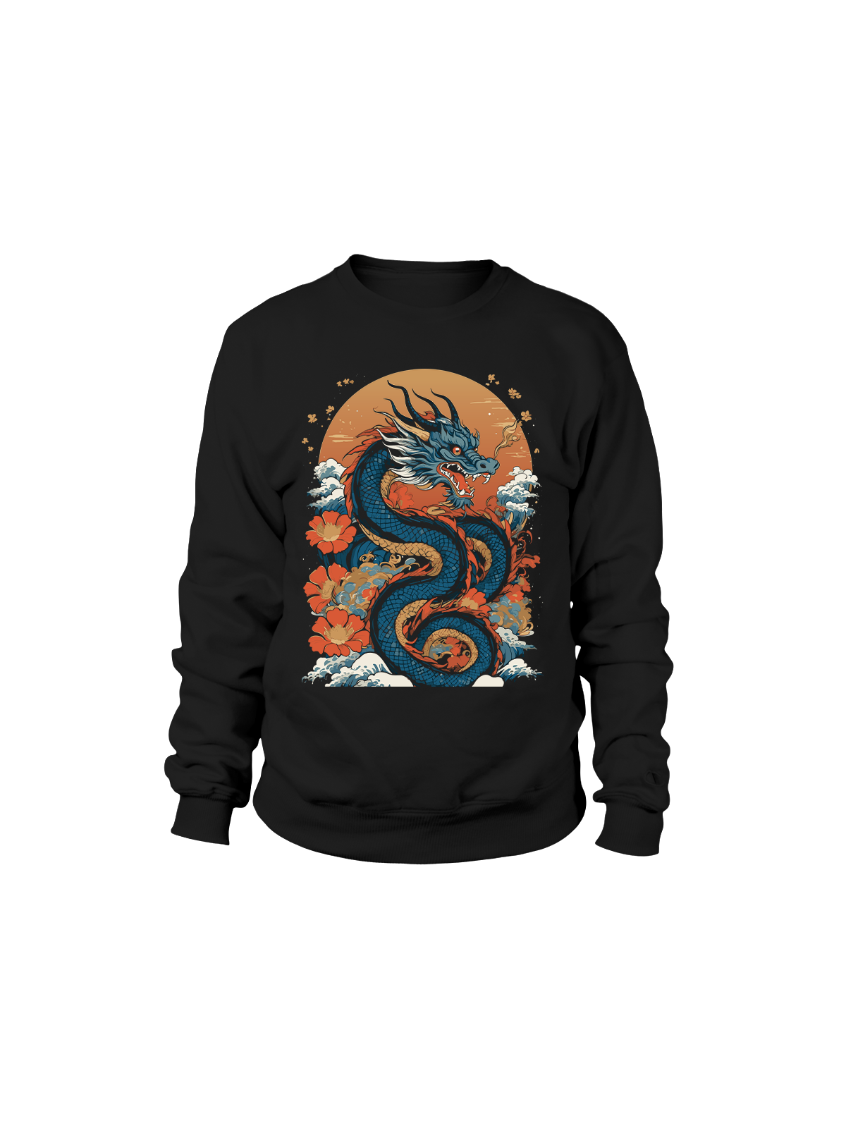 Bluza Męska Smok Na Pomarańczowym Tle Czarna - Śmieszne T-Shirty z Nadrukami ?