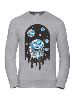 Bluza Męska Kot w Kosmosie Szara - Śmieszne T-Shirty z Nadrukami ?