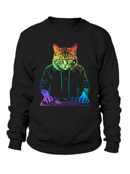 Bluza Damska DJ Kot Czarna - Śmieszne T-Shirty z Nadrukami ?