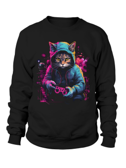 Bluza Damska Kot Gamer Czarna - Śmieszne T-Shirty z Nadrukami ?