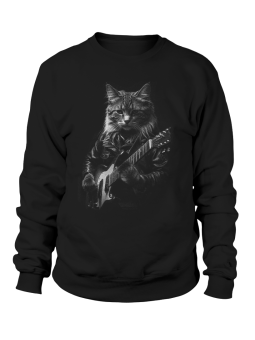 Bluza Damska Kot z Gitarą Elektryczną Czarna - Śmieszne T-Shirty z Nadrukami ?