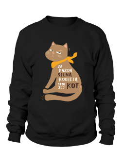 Bluza Damska Za Każdą Silną Kobietą Stoi Jej Kot - Śmieszne T-Shirty z Nadrukami ?