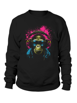 Bluza Męska Szympans w Słuchawkach Czarna - Śmieszne T-Shirty z Nadrukami ?