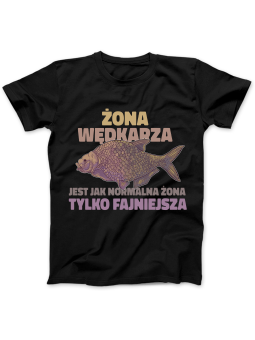 Koszulka Koszulka Damska Żona Wędkarza Czarna - Śmieszne T-Shirty z Nadrukami ?