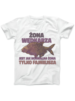 Koszulka Koszulka Damska Żona Wędkarza Biała - Śmieszne T-Shirty z Nadrukami ?