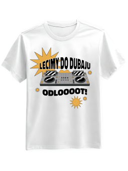 Koszulka Koszulka Męska Lecimy Do Dubaju Biała - Śmieszne T-Shirty z Nadrukami ?