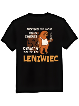 Koszulka Koszulka Męska Dzikie Zwierzę Leniwiec Czarna - Śmieszne T-Shirty z Nadrukami ?