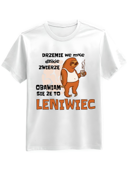 Koszulka Koszulka Męska Dzikie Zwierzę Leniwiec Biała - Śmieszne T-Shirty z Nadrukami ?