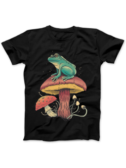 Koszulka Koszulka Damska Żaba Na Grzybie Czarna - Śmieszne T-Shirty z Nadrukami ?