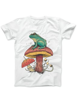 Koszulka Koszulka Damska Żaba Na Grzybie Biała - Śmieszne T-Shirty z Nadrukami ?