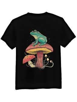 Koszulka Koszulka Męska Żaba Na Grzybie Czarna - Śmieszne T-Shirty z Nadrukami ?