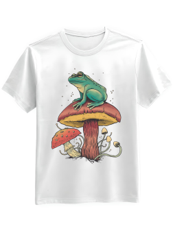 Koszulka Koszulka Męska Żaba Na Grzybie Biała - Śmieszne T-Shirty z Nadrukami ?