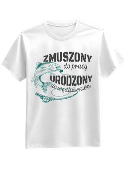 Koszulka Koszulka Męska Urodzony Do Wędkarstwa Biała - Śmieszne T-Shirty z Nadrukami ?
