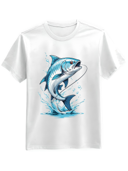 Koszulka Koszulka Męska Niebieska Ryba Biała - Śmieszne T-Shirty z Nadrukami ?