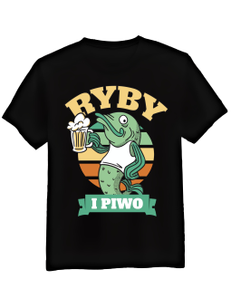 Koszulka Koszulka Męska Ryby i Piwo Czarna - Śmieszne T-Shirty z Nadrukami ?