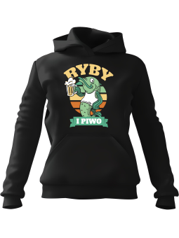 Bluza Męska z kapturem Ryby i Piwo Czarna - Śmieszne gadżety z Nadrukami ?