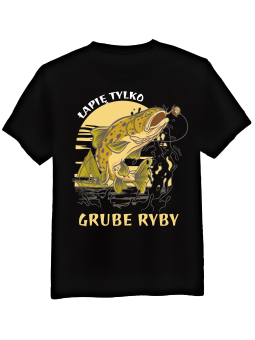Koszulka Koszulka Męska  Łapię Tylko Grube Ryby Czarna - Śmieszne T-Shirty z Nadrukami ?