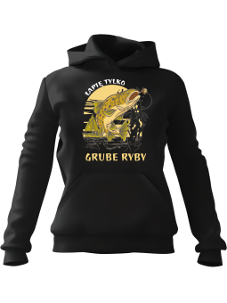 Bluza Męska z kapturem  Łapię Tylko Grube Ryby Czarna - Śmieszne gadżety z Nadrukami ?