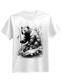 Koszulka Koszulka Męska Niedźwiedź z Wędką Biała - Śmieszne T-Shirty z Nadrukami ?