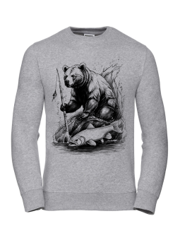 Bluza Męska Niedźwiedź z Wędką Szara - Śmieszne T-Shirty z Nadrukami ?