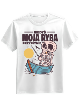 Koszulka Koszulka Męska Kiedyś Moja Ryba Przypłynie Biała - Śmieszne T-Shirty z Nadrukami ?
