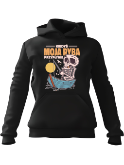 Bluza Męska z kapturem Kiedyś Moja Ryba Przypłynie Czarna - Śmieszne gadżety z Nadrukami ?