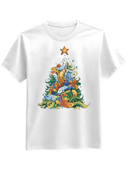 Koszulka Koszulka Męska Choinka z Rybami Biała - Śmieszne T-Shirty z Nadrukami ?