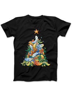 Koszulka Koszulka Damska Choinka z Rybami Czarna - Śmieszne T-Shirty z Nadrukami ?