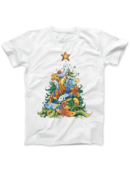 Koszulka Koszulka Damska Choinka z Rybami Biała - Śmieszne T-Shirty z Nadrukami ?