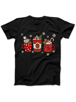 Koszulka Koszulka Damska Świąteczne Kawki Czarna - Śmieszne T-Shirty z Nadrukami ?