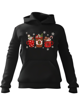 Bluza Damska z kapturem Świąteczne Kawki Czarna - Modna Odzież z Nadrukami ?