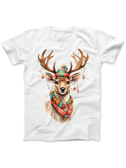 Koszulka Koszulka Damska Renifer w Ozdobach Biała - Śmieszne T-Shirty z Nadrukami ?