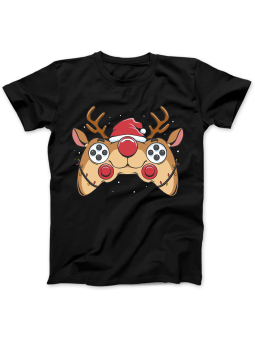 Koszulka Koszulka Damska Renifer Gamepad Czarna - Śmieszne T-Shirty z Nadrukami ?