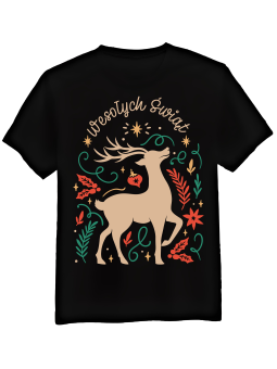 Koszulka Koszulka Męska Jelonek Wesołych Świąt Czarna - Śmieszne T-Shirty z Nadrukami ?