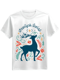 Koszulka Koszulka Męska Jelonek Wesołych Świąt Biała - Śmieszne T-Shirty z Nadrukami ?