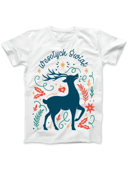 Koszulka Koszulka Damska Jelonek Wesołych Świąt Biała - Śmieszne T-Shirty z Nadrukami ?