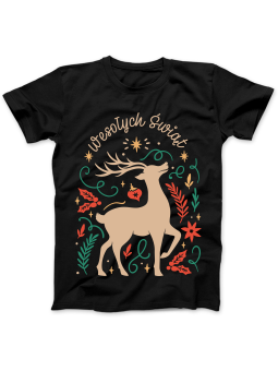 Koszulka Koszulka Damska Jelonek Wesołych Świąt Czarna - Śmieszne T-Shirty z Nadrukami ?