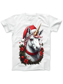 Koszulka Koszulka Damska Świąteczny Jednorożec Biała - Śmieszne T-Shirty z Nadrukami ?