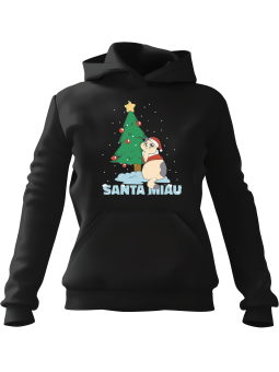 Bluza Damska z kapturem Santa Miau Czarna - Modna Odzież z Nadrukami ?